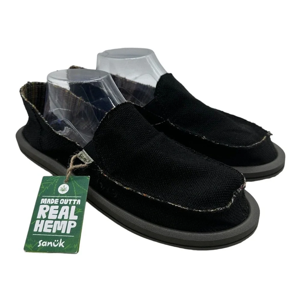 Sanuk Donna Hemp Shoes Women's Size 6 Black Slip On Loafers NWT SWF1160 BLK